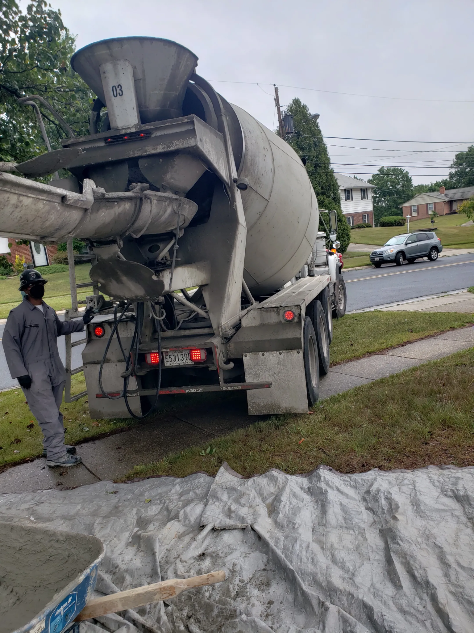 Concrete truck at a residential project